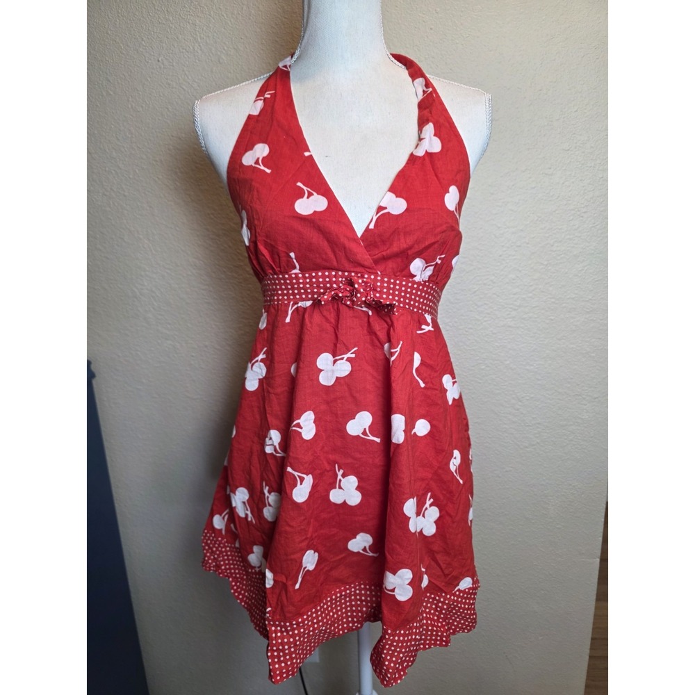 Retro Babydoll Tee Halter Top Size Medium Cherry Red 100% Cotton